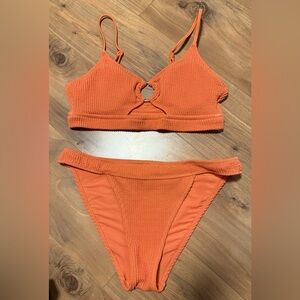 Aerie Coral Ribbed Bikini Top and Bottom Set